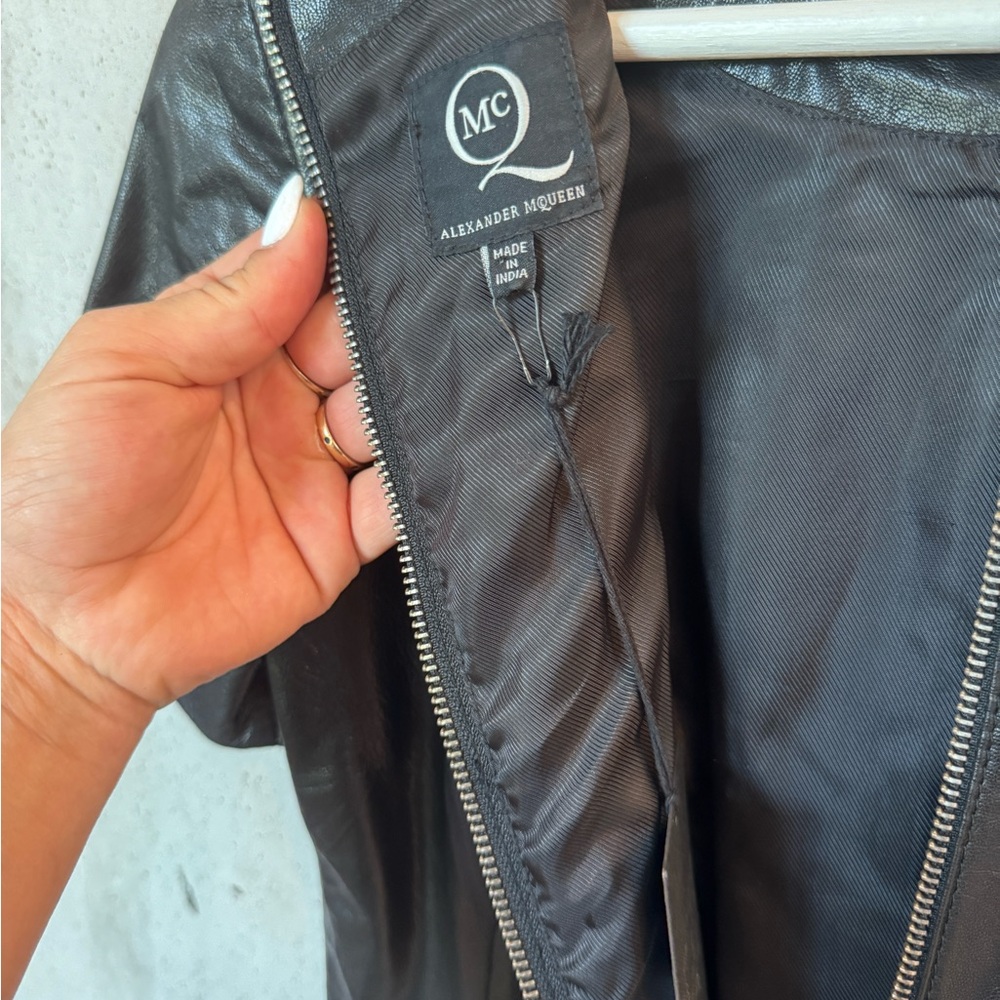 NWT Alexander McQueen Peplum Leather Dress. Never worn! Size French 38.